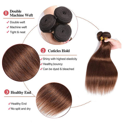 #4 Brown Straight Human Hair Bundles 24 26 Inch Unprocessed Brazilian Virgin Hair Extensions 2 Bundles Chocolate Brown