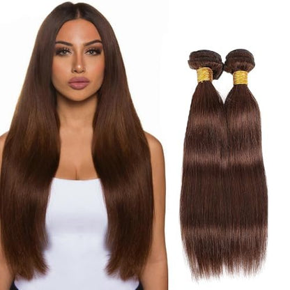 #4 Brown Straight Human Hair Bundles 24 26 Inch Unprocessed Brazilian Virgin Hair Extensions 2 Bundles Chocolate Brown