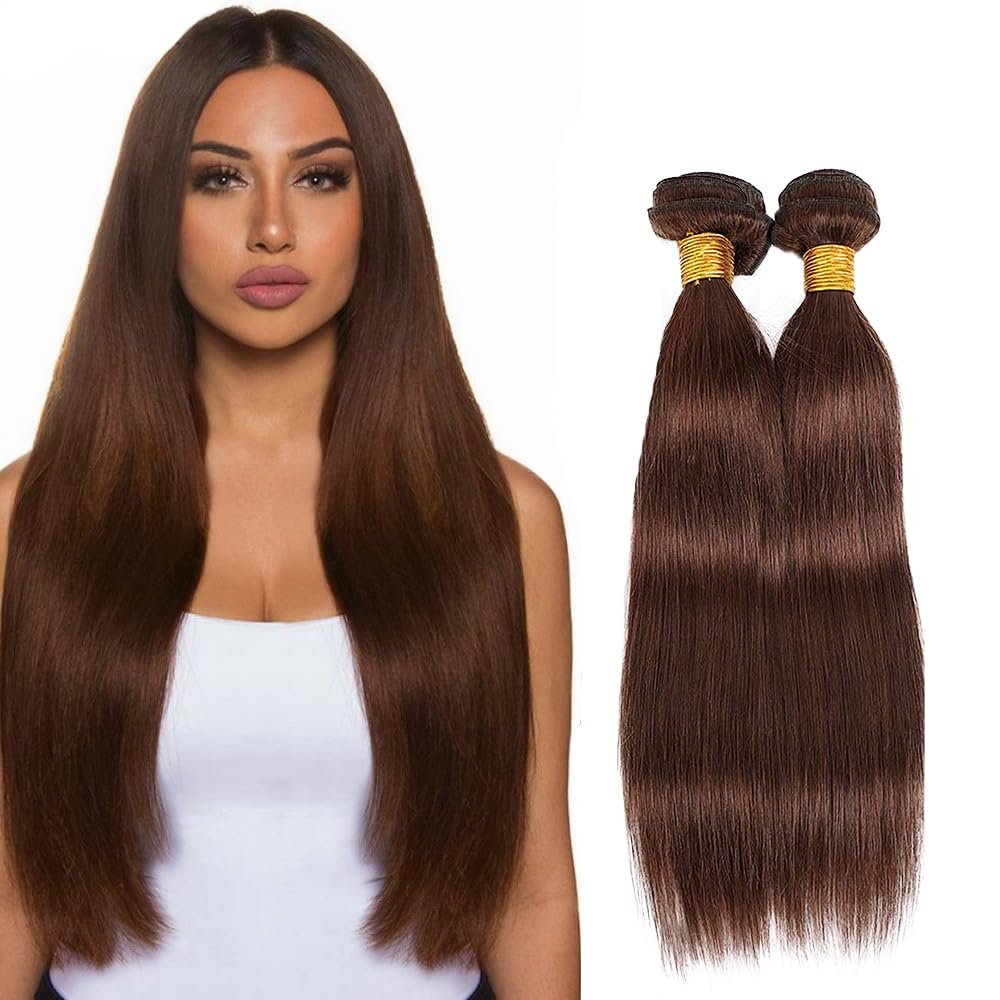 #4 Brown Straight Human Hair Bundles 24 26 Inch Unprocessed Brazilian Virgin Hair Extensions 2 Bundles Chocolate Brown - görsel 1