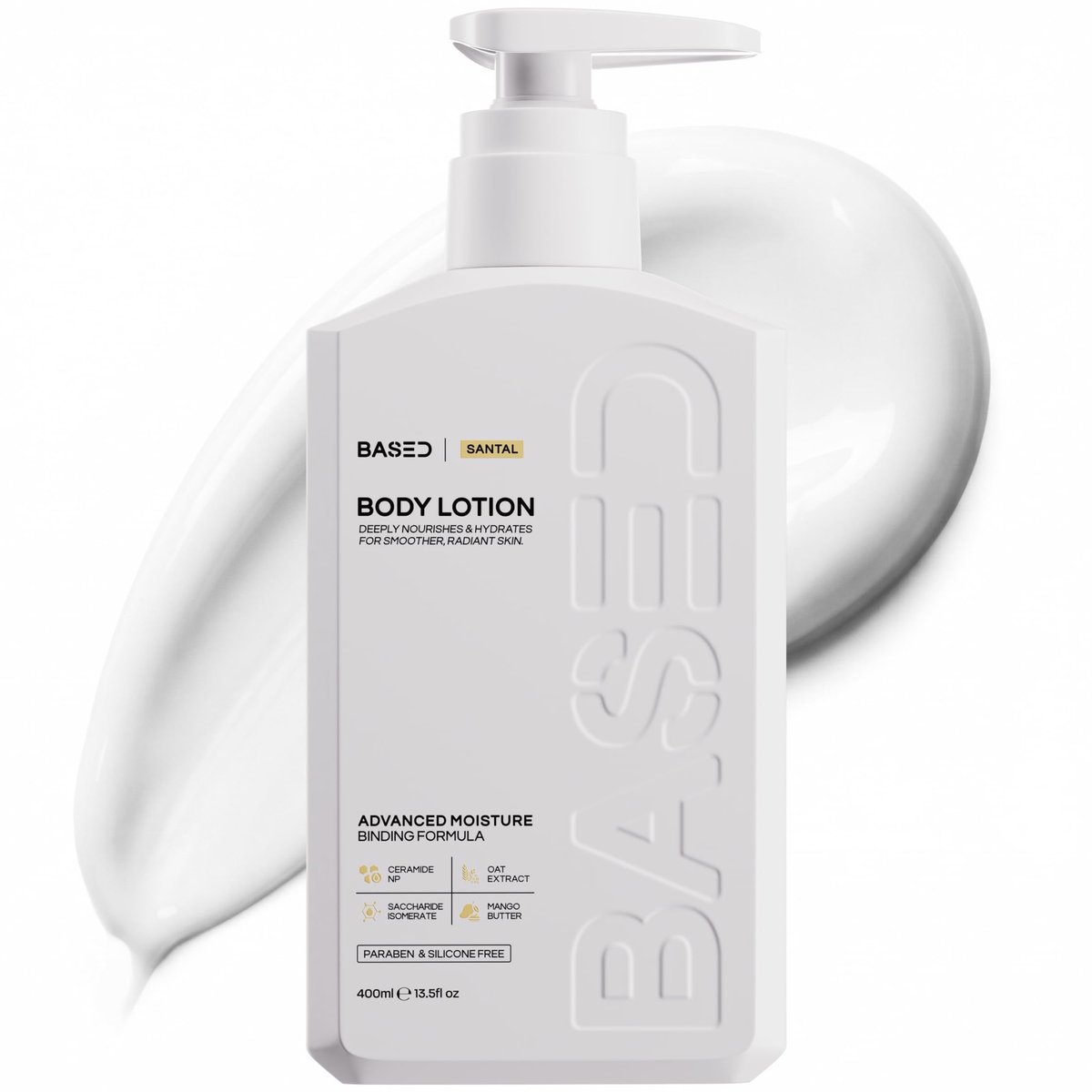 BASED Body Lotion with Ceramides - Santal Scent Men's Hydrating Moisturizer - Fast Absorbing Non Greasy Formula - Softens Dry Skin - Formulated & Filled in USA (13.5 Fl Oz) Avelisse
