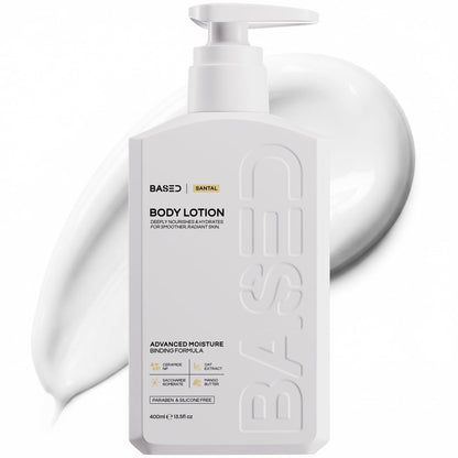 BASED Body Lotion with Ceramides - Santal Scent Men's Hydrating Moisturizer - Fast Absorbing Non Greasy Formula - Softens Dry Skin - Formulated & Filled in USA (13.5 Fl Oz) Avelisse