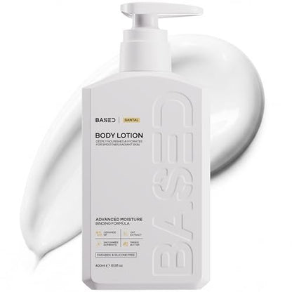 BASED Body Lotion with Ceramides - Santal Scent Men's Hydrating Moisturizer - Fast Absorbing Non Greasy Formula - Softens Dry Skin - Formulated & Filled in USA (13.5 Fl Oz) Avelisse
