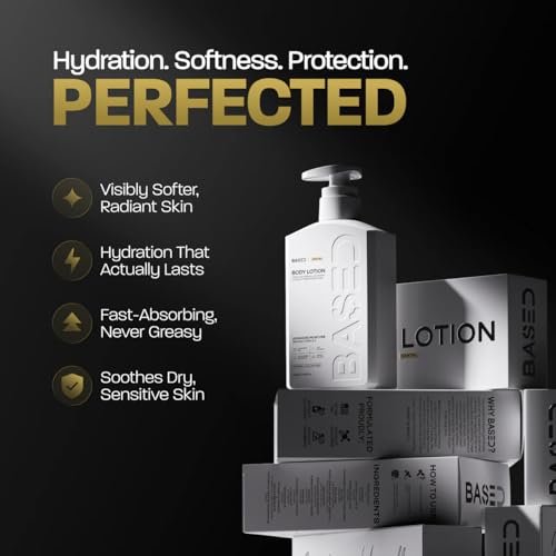 BASED Body Lotion with Ceramides - Santal Scent Men's Hydrating Moisturizer - Fast Absorbing Non Greasy Formula - Softens Dry Skin - Formulated & Filled in USA (13.5 Fl Oz) Avelisse