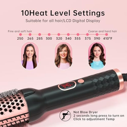 Hahahope 1.5 Inch Thermal Brush - Heated Round Brush for Blowout Look with Negative Ions & Ceramic, 30s Fast Heating Curling Iron with 10 Temperature Settings for Volumizing, Travel Hair Styling Tool Avelisse