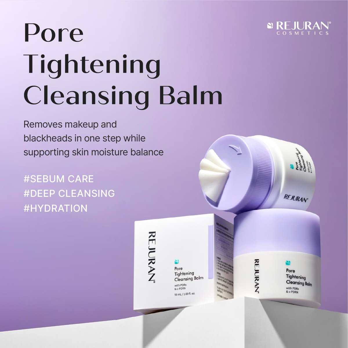 REJURAN Pore Tightening Cleansing Balm with PDRx & c-PDRN – 50ml Deep Makeup & Blackhead Remover, Salmon DNA & Tannin Complex, 3-Step Transforming Balm, Fragrance-Free Avelisse