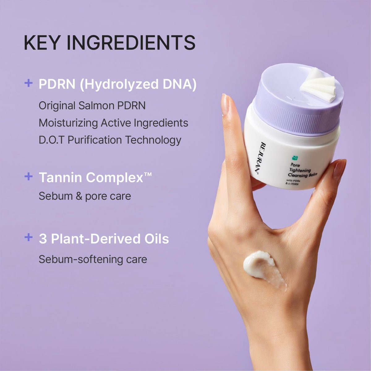REJURAN Pore Tightening Cleansing Balm with PDRx & c-PDRN – 50ml Deep Makeup & Blackhead Remover, Salmon DNA & Tannin Complex, 3-Step Transforming Balm, Fragrance-Free Avelisse