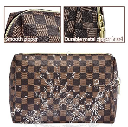 BAGCRAZY Checkered Makeup Bag Set - Elegant Travel Cosmetic Bag 2 Pack, Waterproof PU Leather Makeup Organizer for Women Avelisse
