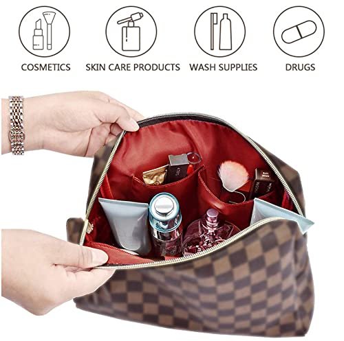 BAGCRAZY Checkered Makeup Bag Set - Elegant Travel Cosmetic Bag 2 Pack, Waterproof PU Leather Makeup Organizer for Women Avelisse