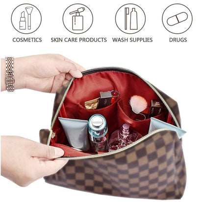 BAGCRAZY Checkered Makeup Bag Set - Elegant Travel Cosmetic Bag 2 Pack, Waterproof PU Leather Makeup Organizer for Women Avelisse