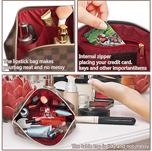BAGCRAZY Checkered Makeup Bag Set - Elegant Travel Cosmetic Bag 2 Pack, Waterproof PU Leather Makeup Organizer for Women Avelisse
