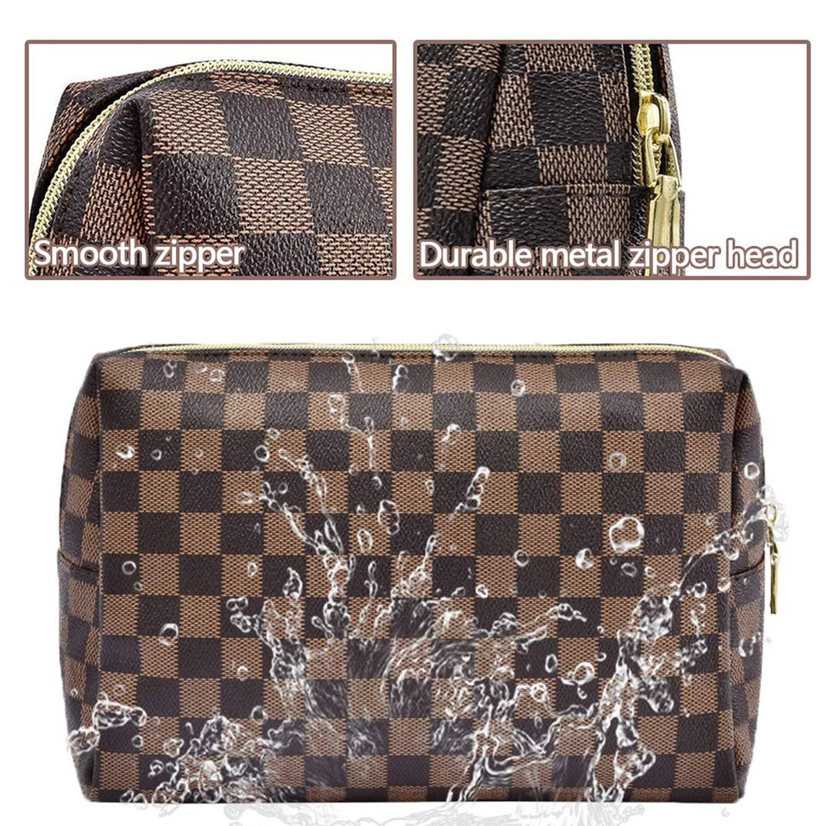 BAGCRAZY Checkered Makeup Bag Set - Elegant Travel Cosmetic Bag 2 Pack, Waterproof PU Leather Makeup Organizer for Women Avelisse