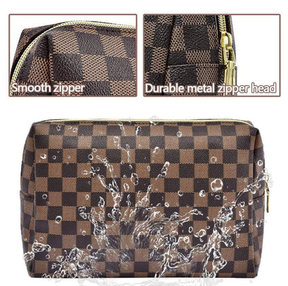 BAGCRAZY Checkered Makeup Bag Set - Elegant Travel Cosmetic Bag 2 Pack, Waterproof PU Leather Makeup Organizer for Women Avelisse