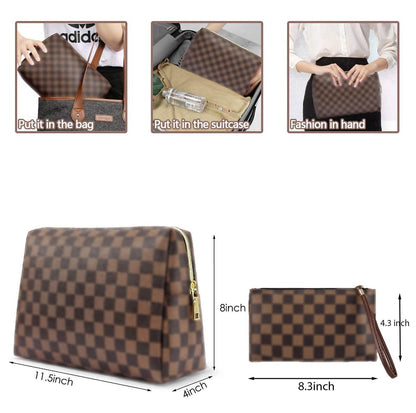 BAGCRAZY Checkered Makeup Bag Set - Elegant Travel Cosmetic Bag 2 Pack, Waterproof PU Leather Makeup Organizer for Women Avelisse