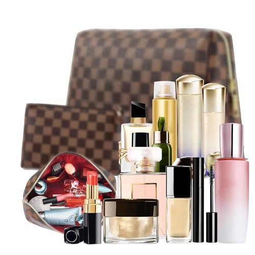 BAGCRAZY Large Makeup Bag, Travel Cosmetic Bag Set 2 Pack - Waterproof PU Leather Toiletry Bag for Women, Portable Makeup Organizer for Travel and Daily Use Avelisse