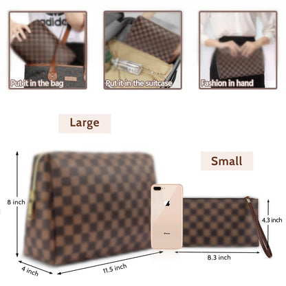BAGCRAZY Large Makeup Bag, Travel Cosmetic Bag Set 2 Pack - Waterproof PU Leather Toiletry Bag for Women, Portable Makeup Organizer for Travel and Daily Use Avelisse