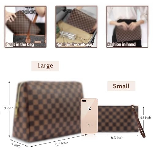 BAGCRAZY Large Makeup Bag, Travel Cosmetic Bag Set 2 Pack - Waterproof PU Leather Toiletry Bag for Women, Portable Makeup Organizer for Travel and Daily Use Avelisse