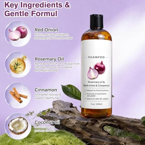 LEDeng Excalvo Shampoo - Rosemary Oil & Red Onion & Cinnamon Extract for Hair Growth, Stronger, Thicker, Longer Hair for Women & Men Avelisse