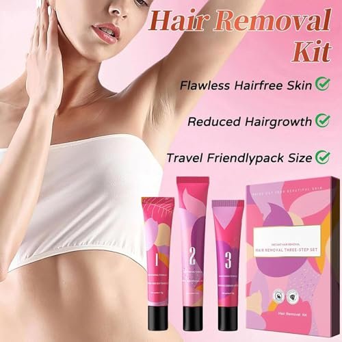 Ayland Gentle Painless Hair Remover Cream for Face - Hair Removal Trilogy Kit with Cream, Smoothing Gel & Hydration Lotion, Moisturizing Formula for All Skin Types, 1.7 Fl Oz Avelisse