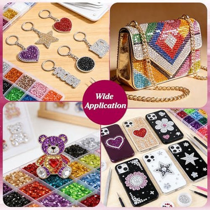 Artdone 32000Pcs Resin Rhinestones 3mm 28 Colors for Bedazzling Glitter Kit DIY, Multicolor Jelly Crystal Diamond with 3Pcs 10ml B7000 Jewelry Glue for Bedazzled Nail Art Supplies Decoration