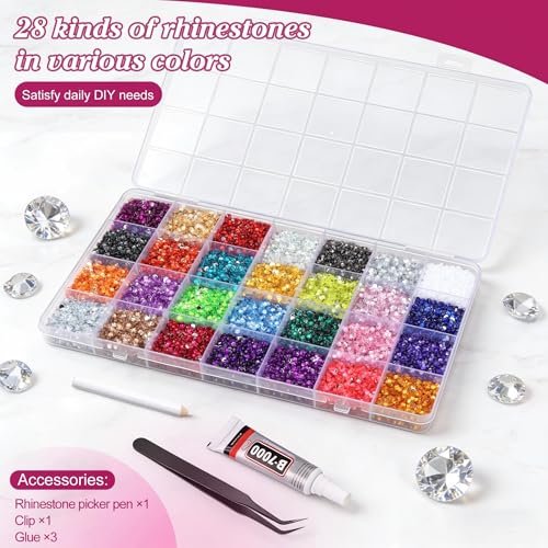 Artdone 32000Pcs Resin Rhinestones 3mm 28 Colors for Bedazzling Glitter Kit DIY, Multicolor Jelly Crystal Diamond with 3Pcs 10ml B7000 Jewelry Glue for Bedazzled Nail Art Supplies Decoration - görsel 8