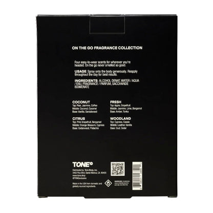 TONE 4 Piece On-The-Go Cologne Sample Pack for Men & Women – Travel Size Premium Scents (Fresh, Citrus, Coconut, Woodland)
