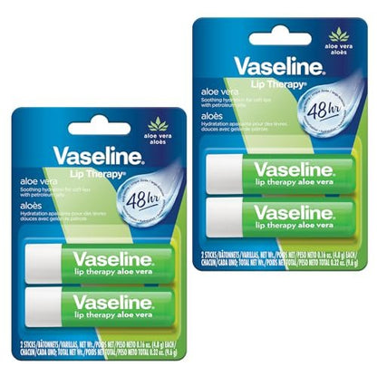 Vaseline Lip Therapy Aloe Vera Stick – 48 Hour Hydration, 2 Count
