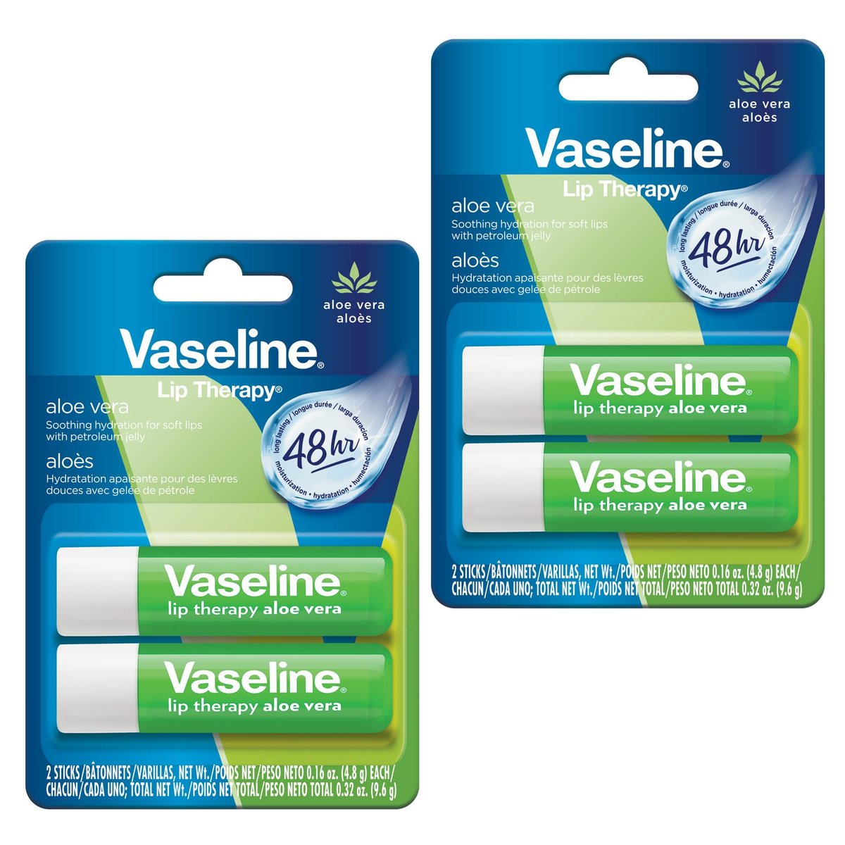 Vaseline Lip Therapy Aloe Vera Stick – 48 Hour Hydration, 2 Count - görsel 1
