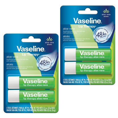 Vaseline Lip Therapy Aloe Vera Stick – 48 Hour Hydration, 2 Count