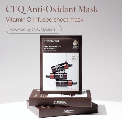 Dr.Different CEQ Anti-Oxidant Serum Mask - Vitamin C Sheet Mask with Vitamin E & CoQ10 for Intensive Hydration & Even Skin Tone - K-Skincare by Korean Dermatologist (5 Sheets) - görsel 4