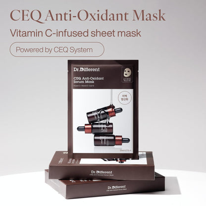 Dr.Different CEQ Anti-Oxidant Serum Mask - Vitamin C Sheet Mask with Vitamin E & CoQ10 for Intensive Hydration & Even Skin Tone - K-Skincare by Korean Dermatologist (5 Sheets)