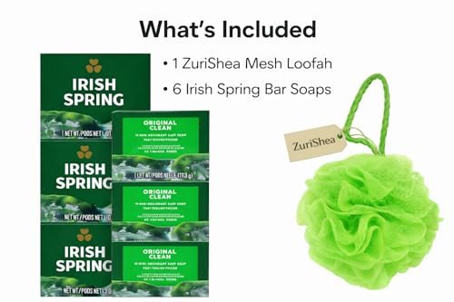 Irish Spring Bar Soap Bundle with ZuriShea Mesh Bath Sponge – 6-Pack Bar Soap (4 oz each) & Exfoliating Loofah - görsel 6
