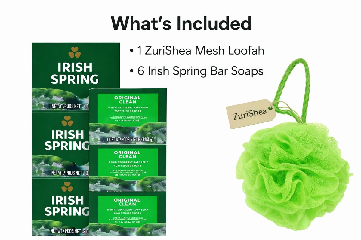 Irish Spring Bar Soap Bundle with ZuriShea Mesh Bath Sponge – 6-Pack Bar Soap (4 oz each) & Exfoliating Loofah - görsel 5