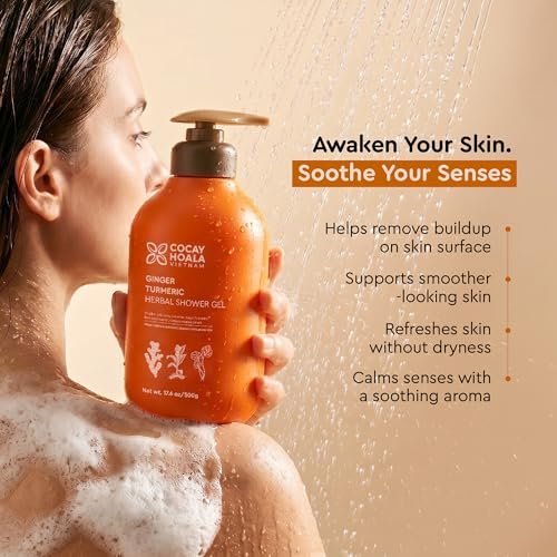 Turmeric Exfoliating Body Wash with Ginger & Centella – Gentle Shower Gel for Sensitive Skin, Moisturizing Deep Cleansing, Paraben & Silicone Free, 17.64 oz Avelisse