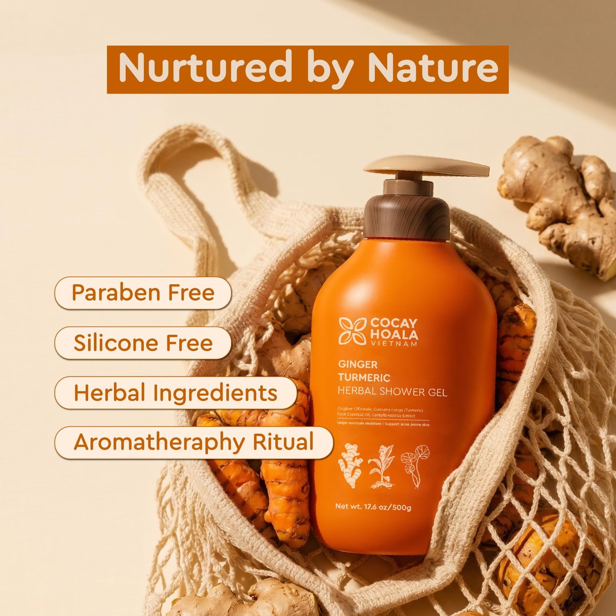 Turmeric Exfoliating Body Wash with Ginger & Centella – Gentle Shower Gel for Sensitive Skin, Moisturizing Deep Cleansing, Paraben & Silicone Free, 17.64 oz Avelisse