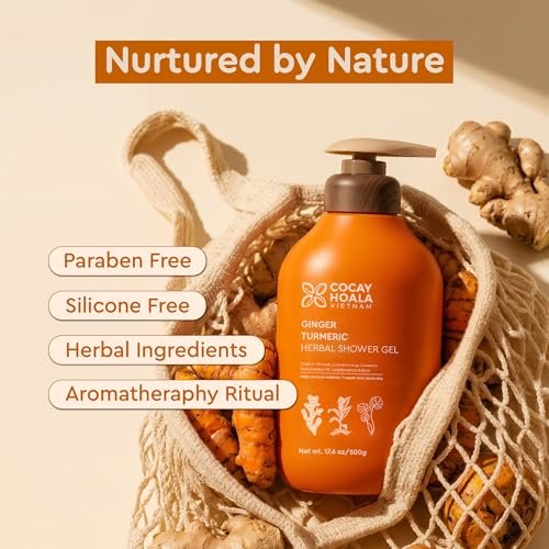 Turmeric Exfoliating Body Wash with Ginger & Centella – Gentle Shower Gel for Sensitive Skin, Moisturizing Deep Cleansing, Paraben & Silicone Free, 17.64 oz Avelisse