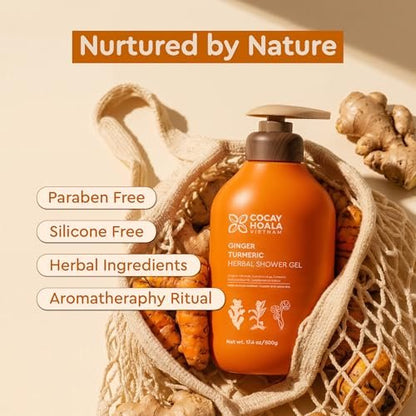 Turmeric Exfoliating Body Wash with Ginger & Centella – Gentle Shower Gel for Sensitive Skin, Moisturizing Deep Cleansing, Paraben & Silicone Free, 17.64 oz Avelisse