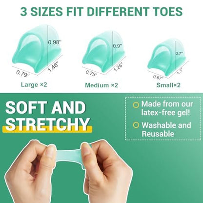 TASZOOS Hammer Toe Straightener Corrector for Women & Men - Gel Hammer Toe Straightener - Toe Splints - Realign Bent, Curled, Crooked, Claw, Hammer Toes - 3 Different Sizes (S/M/L) - 6pcs (Green)
