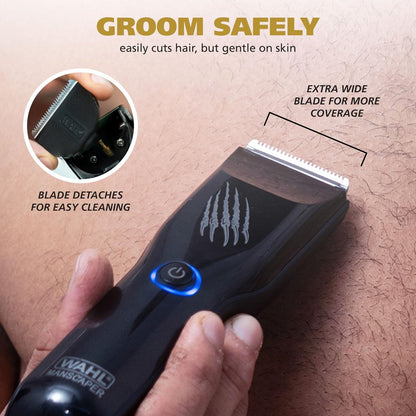 Wahl Manscaper Grizzly Rechargeable Groin & Body Hair Trimmer for Men – Extra Wide Stainless Steel Blade, Waterproof Wet/Dry, 120-Minute Runtime, USB Charging – Black Avelisse