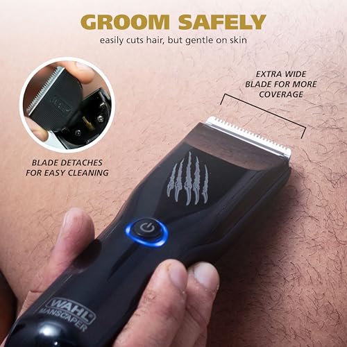 Wahl Manscaper Grizzly Rechargeable Groin & Body Hair Trimmer for Men – Extra Wide Stainless Steel Blade, Waterproof Wet/Dry, 120-Minute Runtime, USB Charging – Black Avelisse