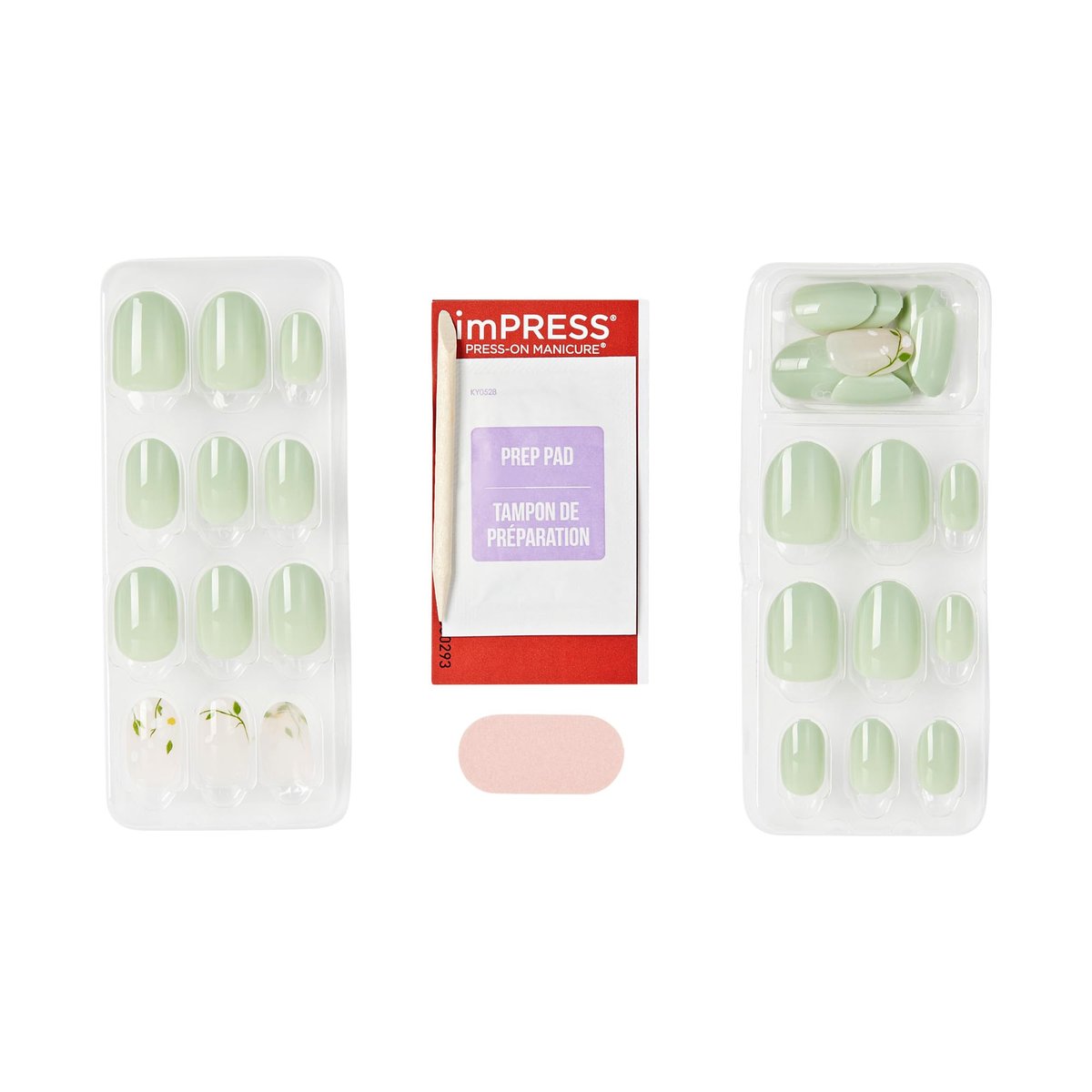 Kiss imPRESS Velvet Bunny Press-On Nails – No Glue Mani, Short Oval Shape, Green/Beige, 30 Nails Avelisse