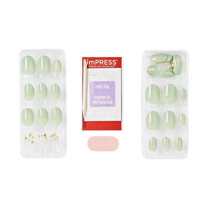 Kiss imPRESS Velvet Bunny Press-On Nails – No Glue Mani, Short Oval Shape, Green/Beige, 30 Nails Avelisse
