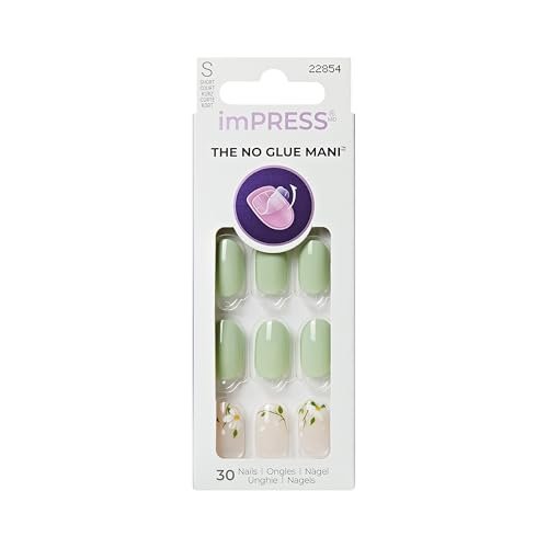 Kiss imPRESS Velvet Bunny Press-On Nails – No Glue Mani, Short Oval Shape, Green/Beige, 30 Nails Avelisse