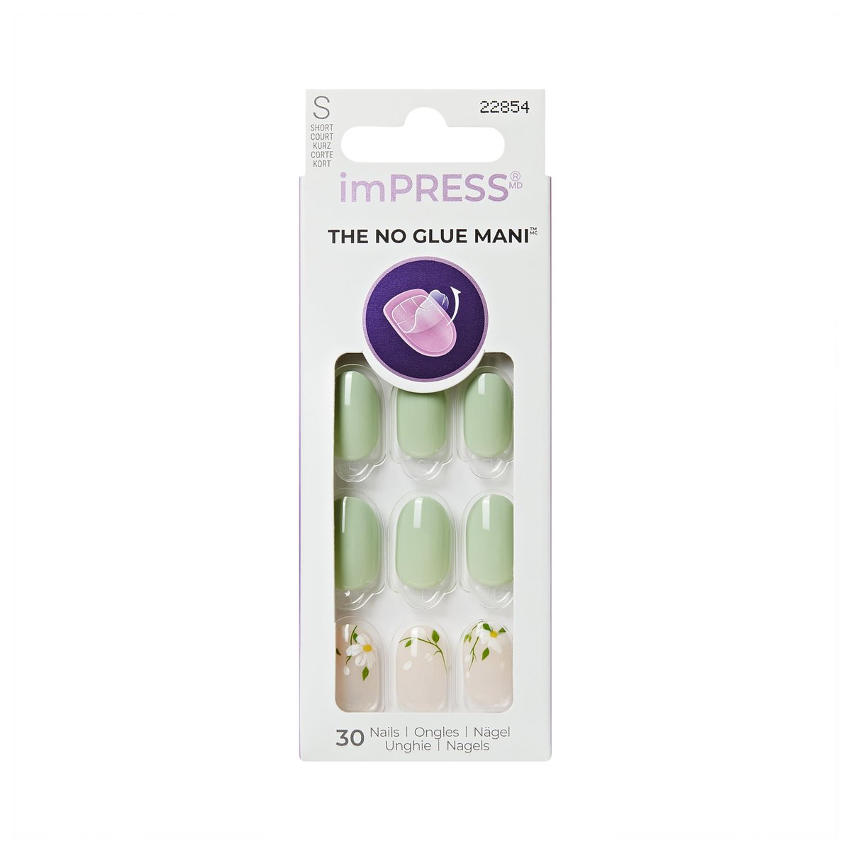 Kiss imPRESS Velvet Bunny Press-On Nails – No Glue Mani, Short Oval Shape, Green/Beige, 30 Nails Avelisse