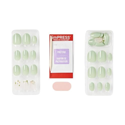 Kiss imPRESS Velvet Bunny Press-On Nails – No Glue Mani, Short Oval Shape, Green/Beige, 30 Nails Avelisse