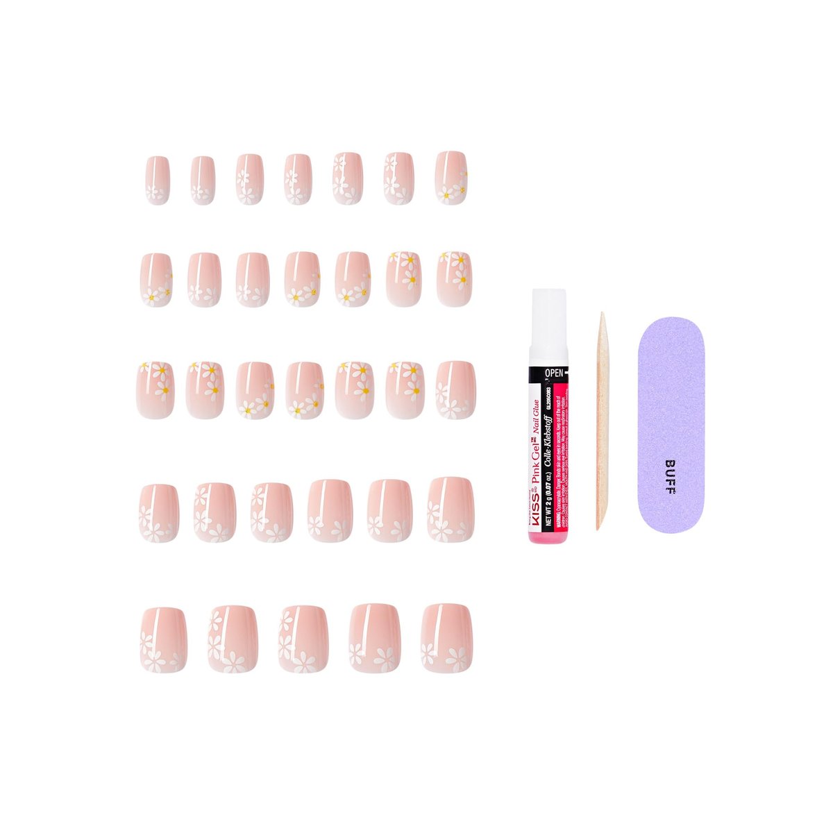 KISS CORE Press On Nails 'Hoppy Days' – Short Beige Squoval Acrylic Nails with Glue, 32-Piece Set - görsel 7
