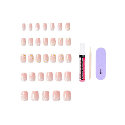 KISS CORE Press On Nails 'Hoppy Days' – Short Beige Squoval Acrylic Nails with Glue, 32-Piece Set