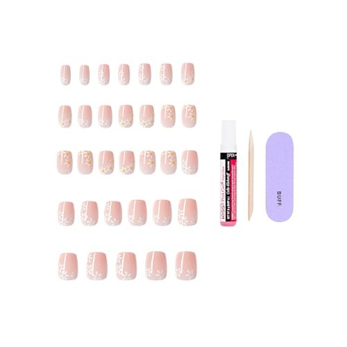 KISS CORE Press On Nails 'Hoppy Days' – Short Beige Squoval Acrylic Nails with Glue, 32-Piece Set - görsel 8
