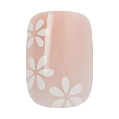 KISS CORE Press On Nails 'Hoppy Days' – Short Beige Squoval Acrylic Nails with Glue, 32-Piece Set