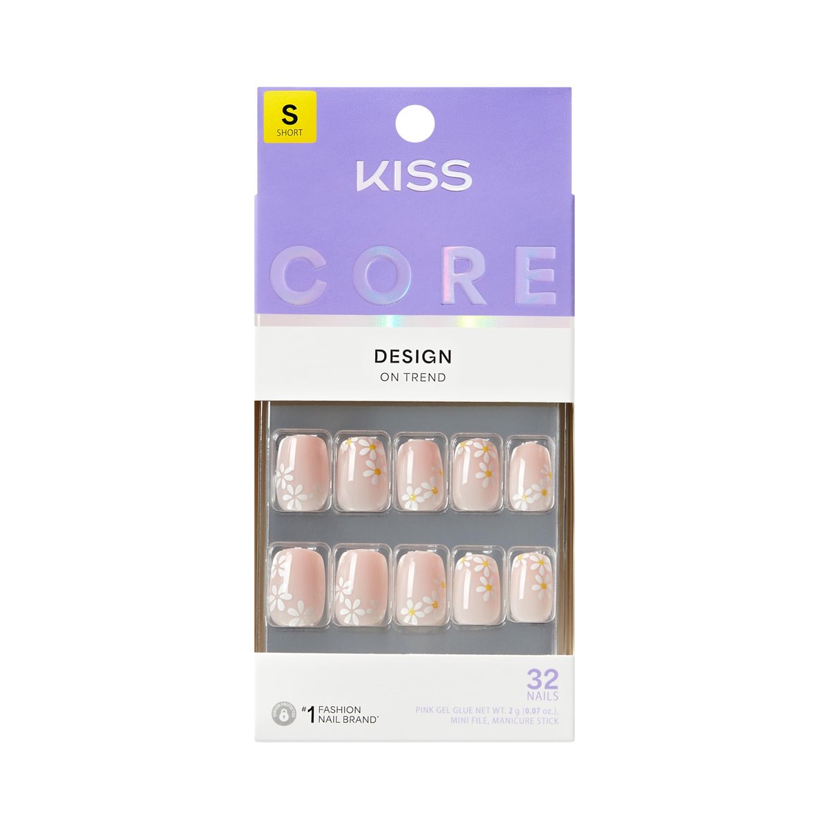 KISS CORE Press On Nails 'Hoppy Days' – Short Beige Squoval Acrylic Nails with Glue, 32-Piece Set - görsel 1