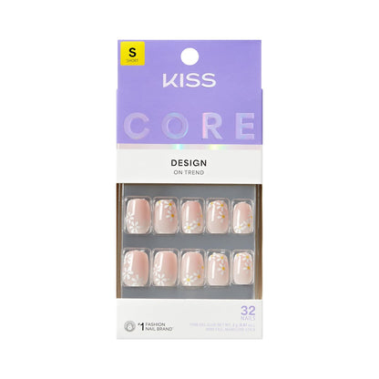 KISS CORE Press On Nails 'Hoppy Days' – Short Beige Squoval Acrylic Nails with Glue, 32-Piece Set